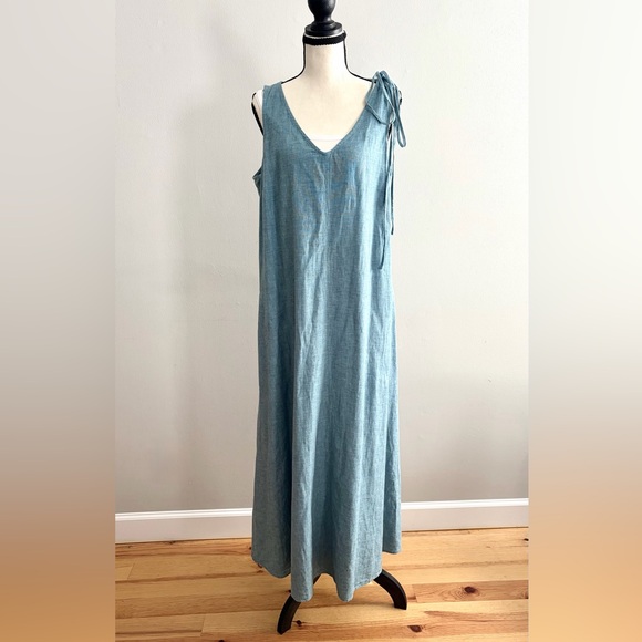 JJill Maxi Dress Sleeveless Linen Blue Textured Women’s Large - Picture 2 of 5